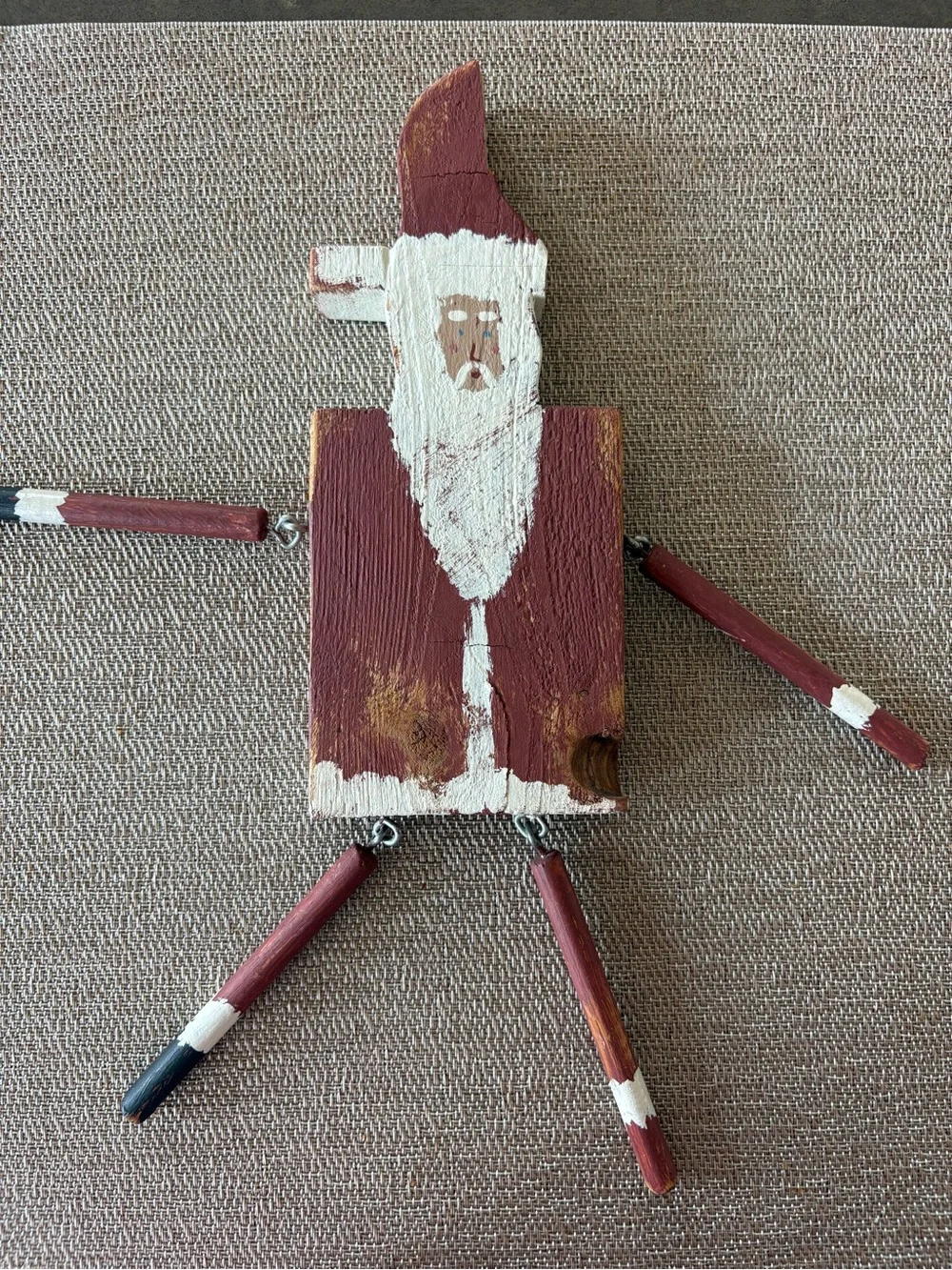 Handmade Style Folk Art Wooden Santa Claus Figurine Articulated Arms & Legs